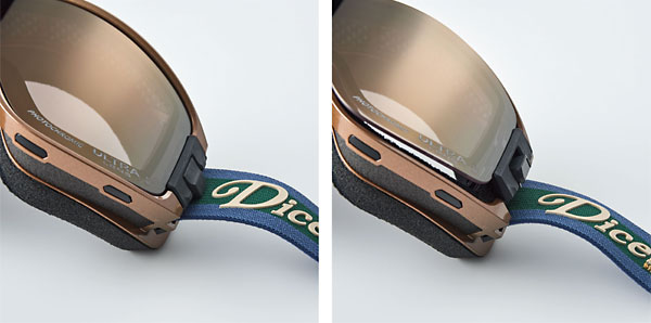 DICEのスノーボードゴーグルの換気システム「A-BLOW SYSTEM」の画像